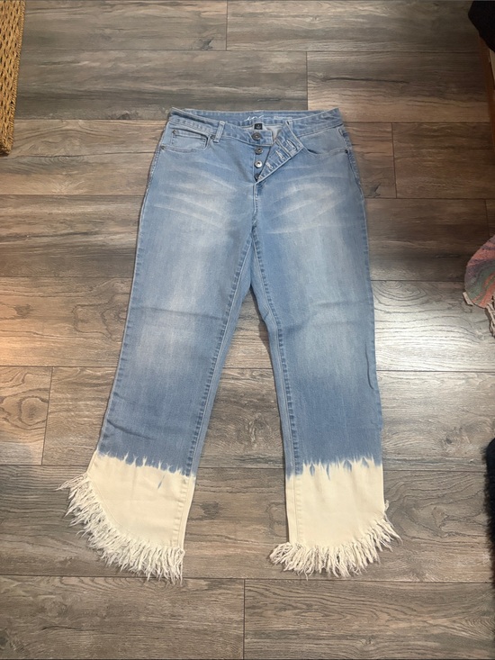 INC International Concepts Denim - INC International Concepts Light Blue Denim Jeans with Cream Fringe Hem